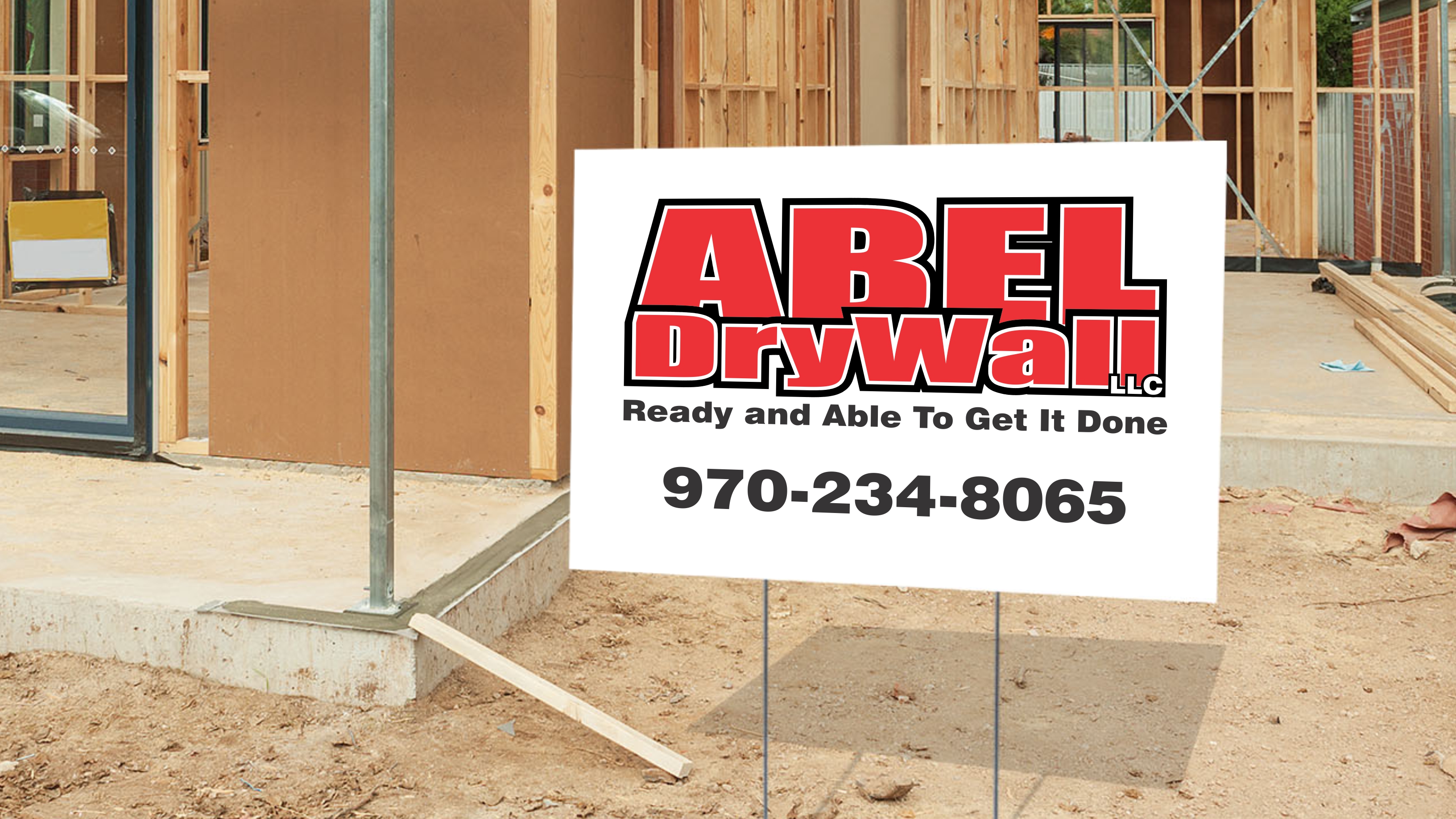 Able Drywall Yard Sign on Job Site