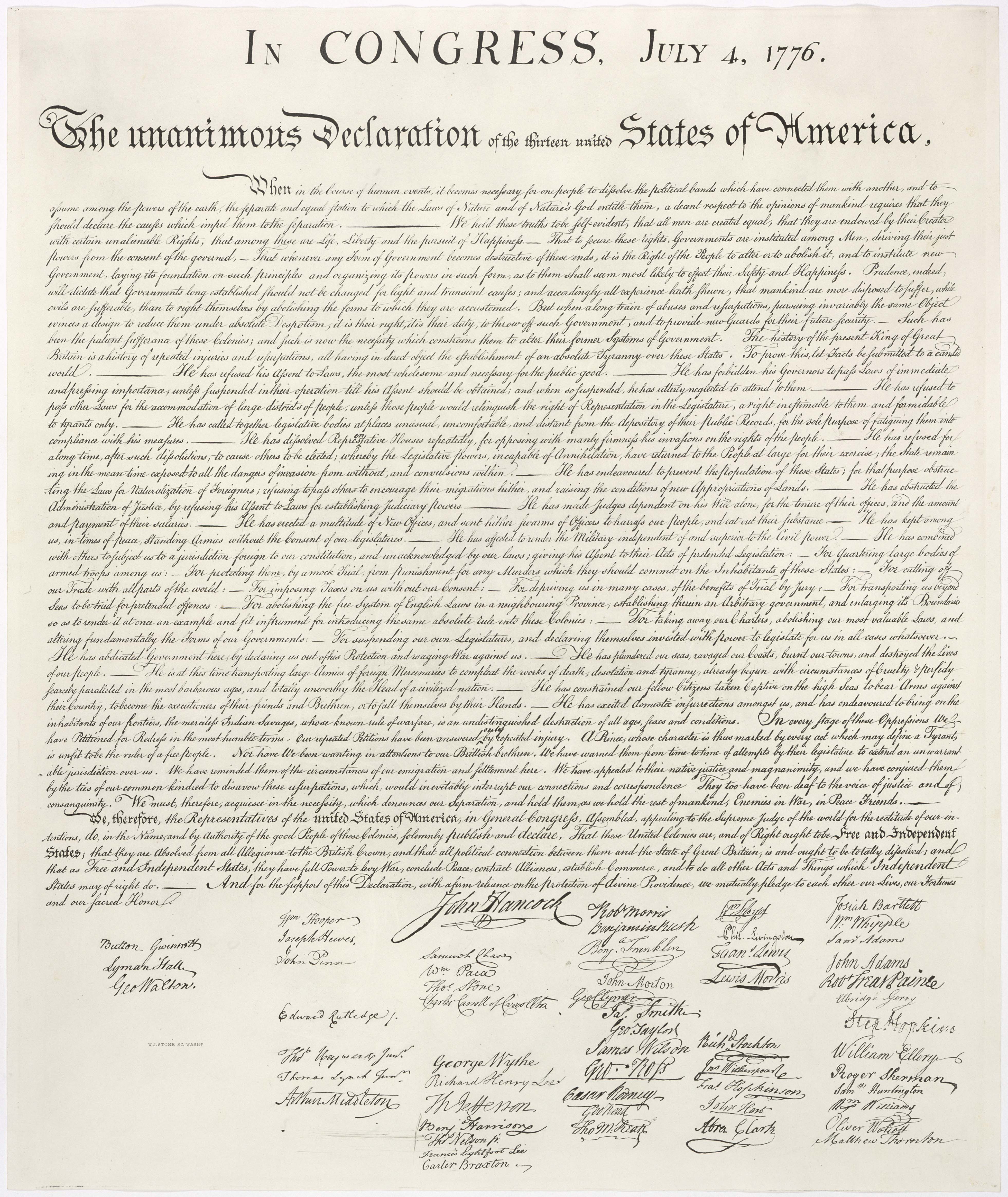 Stone Engraving of the Declaration of Independence